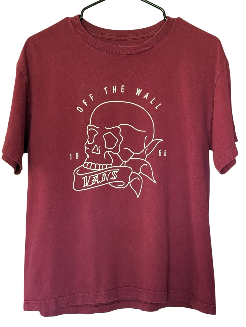 Vans Unisex Maroon Skull 'Off The Wall' Short Sleeve Tee Size XL/fits like a M/L
